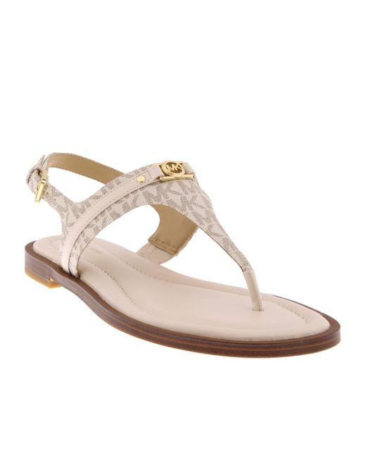 MICHAEL Michael Kors White Mandy Signature Logo T-Strap Sandals