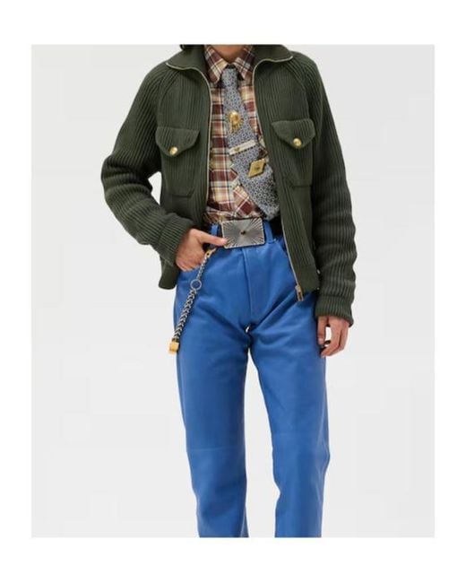 Versace Green Zip-Up Ribbed Cardigan for men