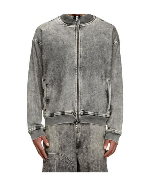 DIESEL Gray D-Carly- Track Denim Zip-Up Jacket for men