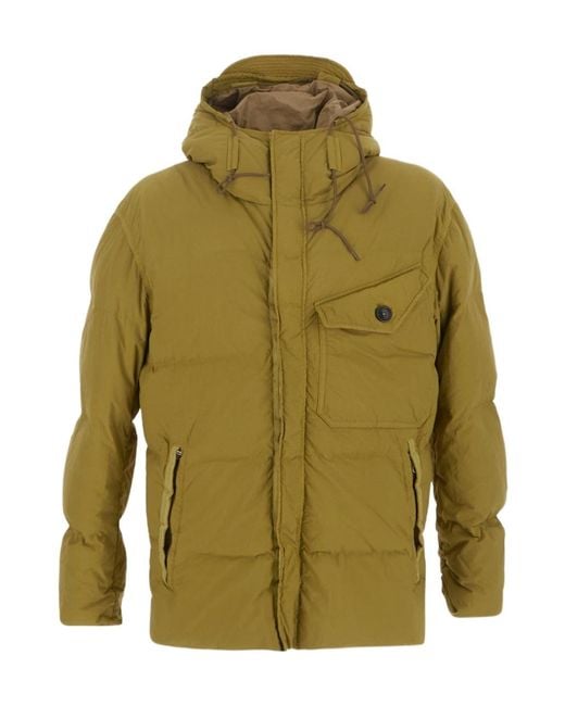 C P Company Green Long-Sleeved Hooded Cotton Jacket for men