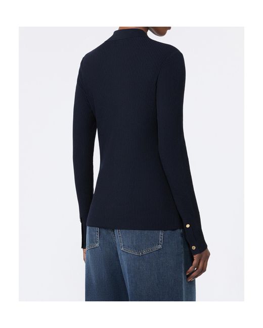 Max Mara Blue Collared Long-Sleeved Knit Sweater