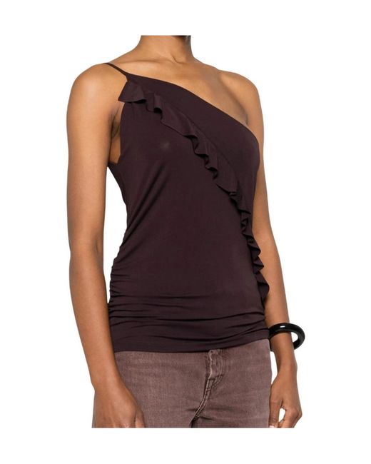 Pinko Black Ruffled One-Shoulder Asymmetric Top