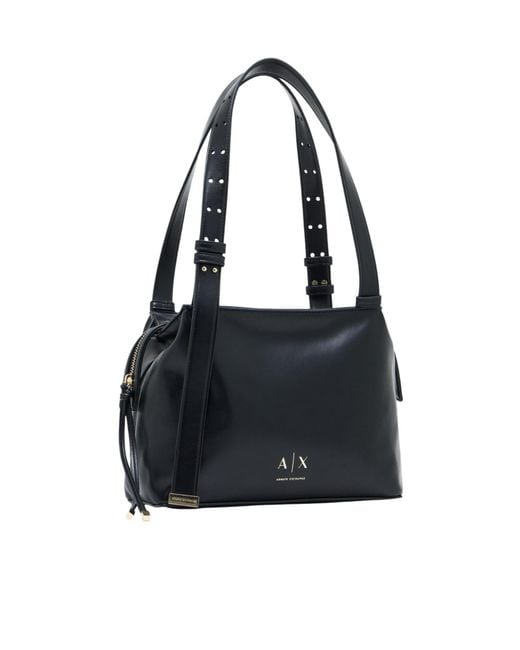 ARMANI EXCHANGE Black Logo-Plaque Adjustable-Strap Shoulder Bag