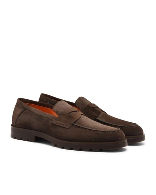 Santoni Brown Rock Slip-On Penny Loafers for men