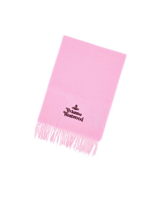 Vivienne Westwood Pink Logo Embroidered Fringed Scarf