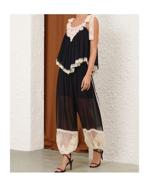 Zimmermann Black Roselight Lace Trim Top