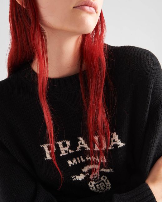 Prada Black Cashmere-Wool Logo Sweater
