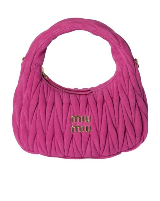 Miu Miu Pink Wander Matelassé Suede Bag