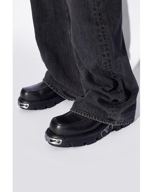 Vetements Black Logo-Embossed Leather Loafers for men