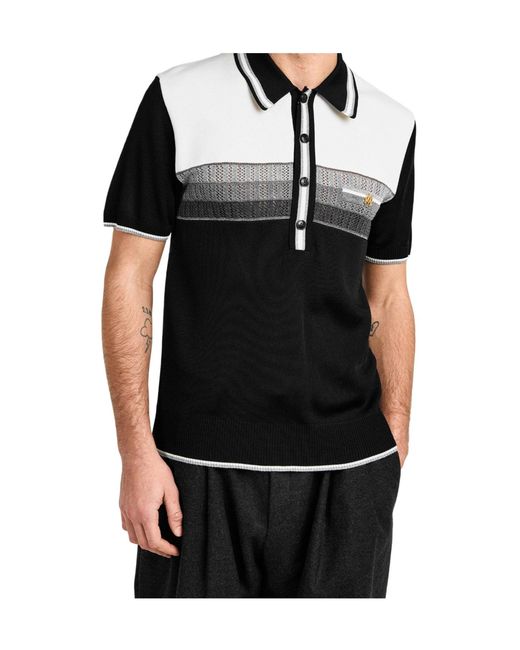 Amiri Black Color-Block Hollow Knit Short-Sleeve Polo for men