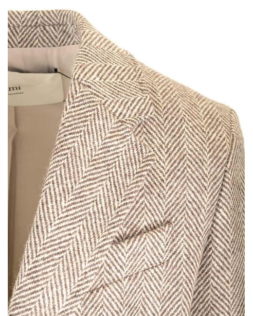 AMI Natural Herringbone Button-Up Coat for men