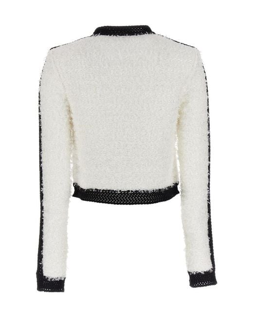 Balmain White Buttoned Cropped Tweed Jacket