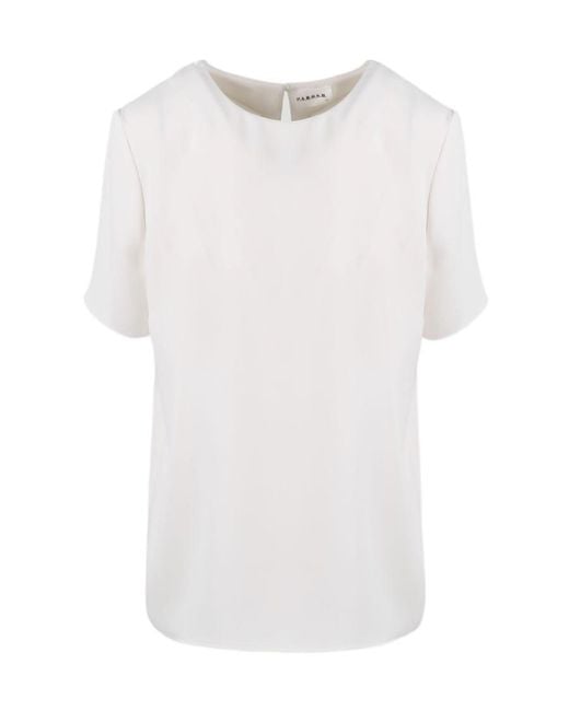 P.A.R.O.S.H. White Keyhole-Detail Short-Sleeve Blouse