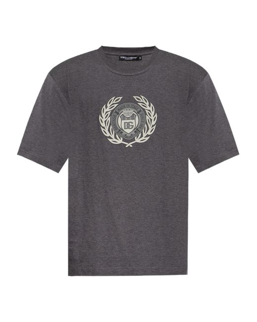 Dolce & Gabbana Gray Logo Printed Crewneck T-Shirt for men