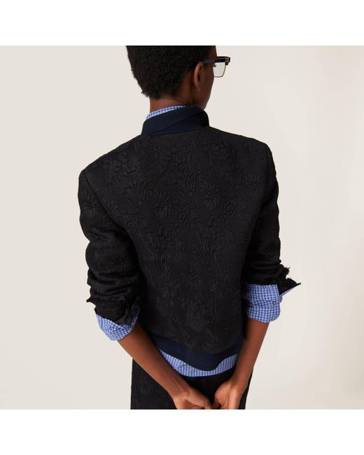 Miu Miu Black Single-Breasted Matelassé Effect Jacquard Jacket