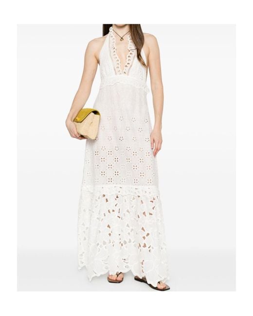 Ermanno Scervino White V-Neck Broderie-Anglaise Maxi Dress