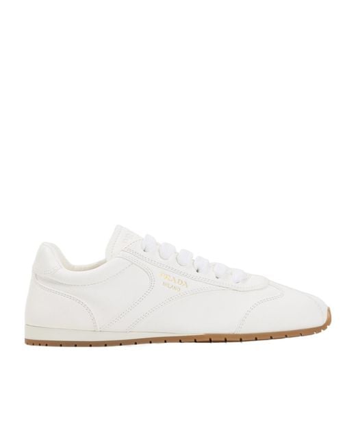 Prada White Logo-Printed Lace-Up Sneakers