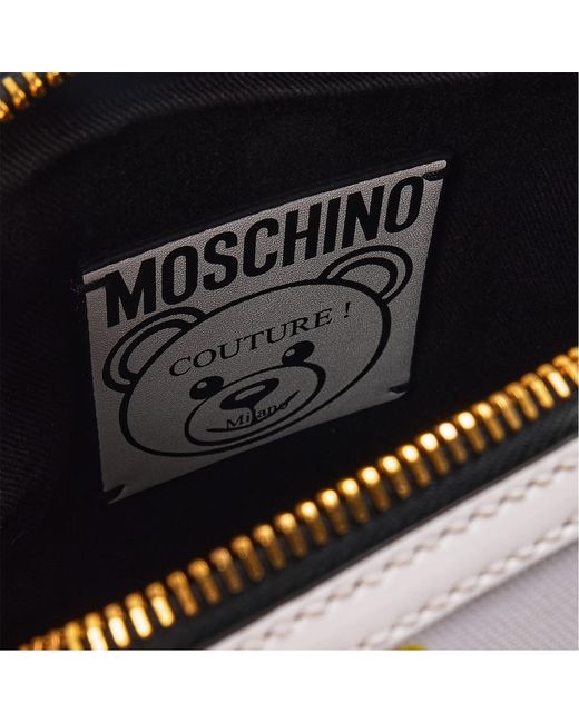 Moschino White Logo Zipper Shoulder Bag