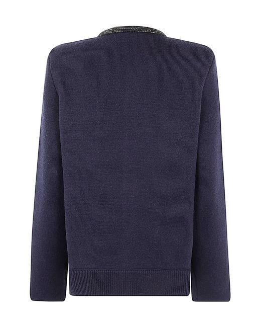 Self-Portrait Blue Embellished Knitted Cardigan