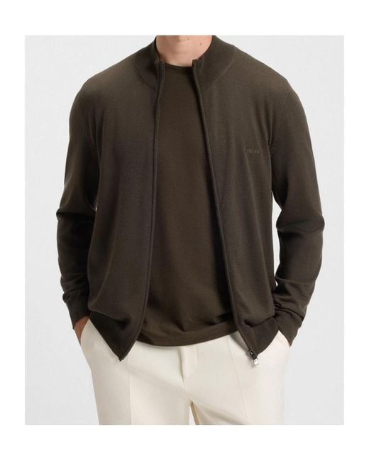 Boss Green Boss Logo Embroidered Zipped Knit Cardigan for men