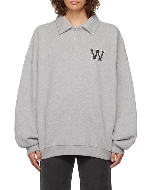 we11done Gray Polo Collar Logo Sweater for men