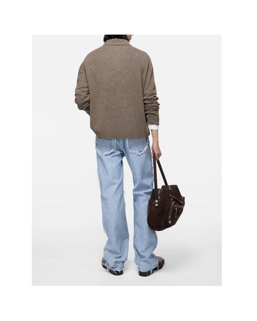Acne Brown Long-Sleeved Knitted Polo Shirt for men