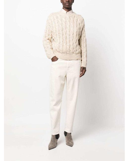 Brunello Cucinelli Natural Sequin-Embellished Cable-Knit Jumper