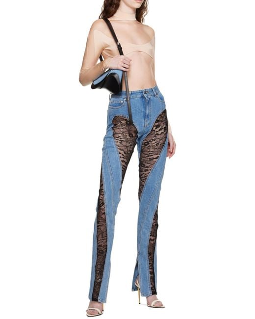 Mugler Blue Lace-Panel Skinny Jeans