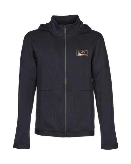 EA7 Blue Front Zipper With Hat Casual Jacket for men