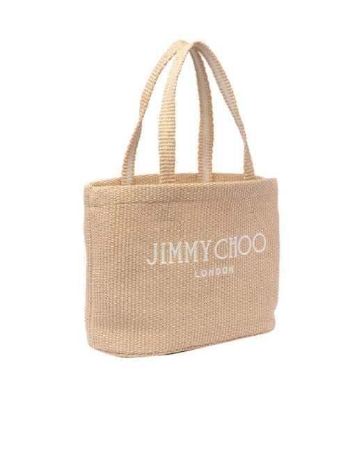 Jimmy Choo Natural Logo Embroidered Woven Tote Bag