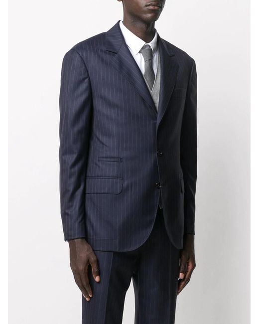 Brunello Cucinelli Blue Single-Breasted Pinstriped Blazer for men