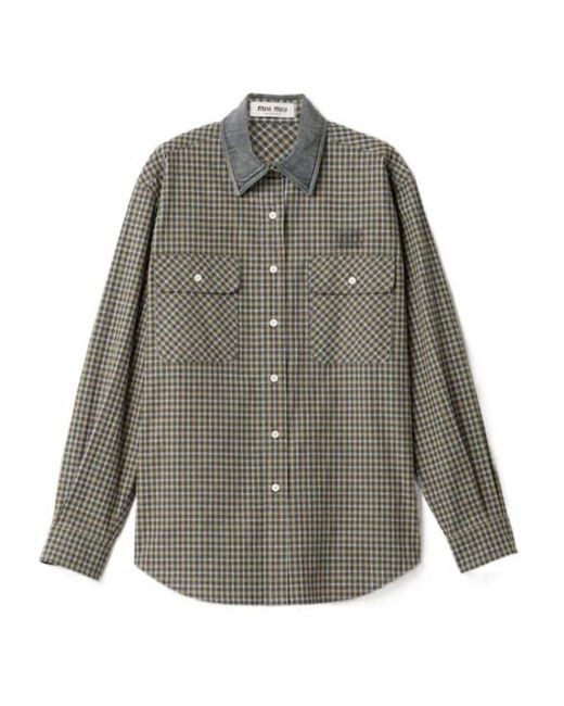 Miu Miu Gray Checked Flannel Shirt