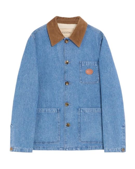 Valentino Blue Logo-Patch Denim Jacket for men