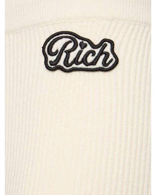 Alessandra Rich White Wool Blend Rib Knit Flared Pants