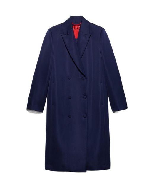 MAX&Co. Blue Double-Breasted Satin Coat