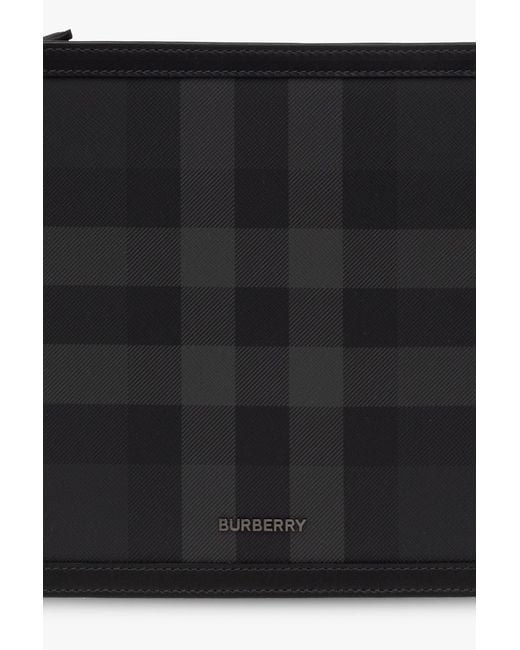 Burberry Black Frame Logo Plaque Checked Clutch Bag for men