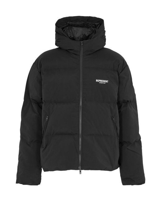 Represent Black Solid Color Down Jacket for men