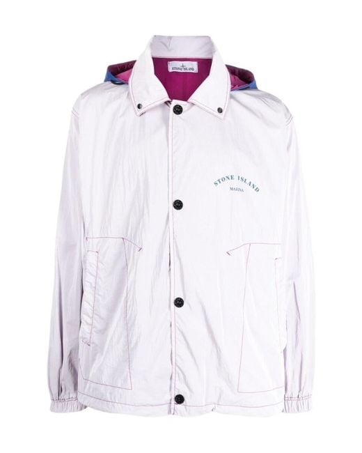 Stone Island Blue Marina Logo-Print Hooded Jacket for men