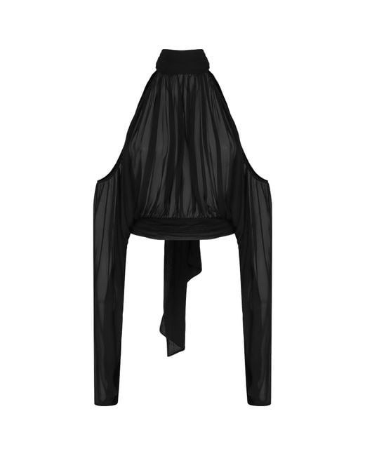GIUSEPPE DI MORABITO Black Gathered Tie-Neck Top