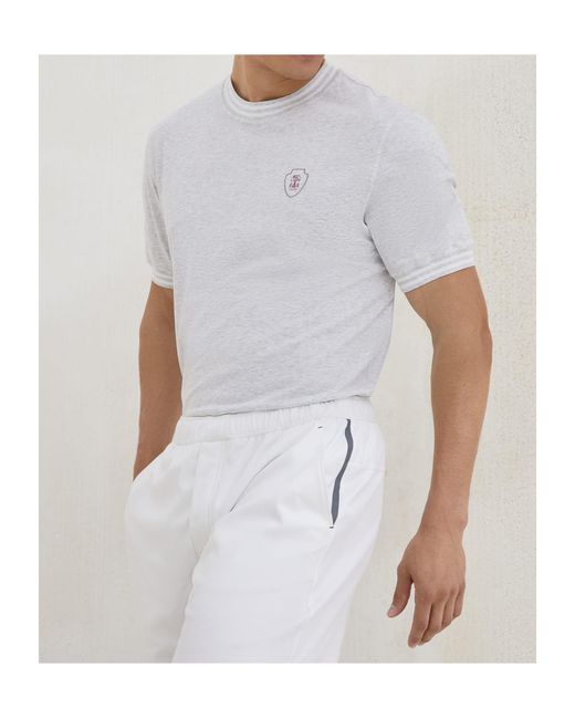 Brunello Cucinelli White Logo-Embroidered Crew-Neck T-Shirt for men