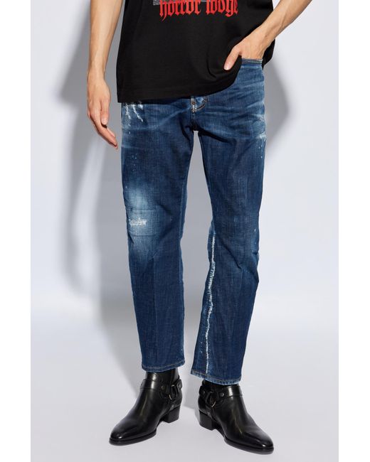 DSquared² Blue Distressed Straight-Leg Jeans for men