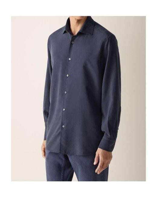 Zegna Blue Long-Sleeve Buttoned Shirt for men