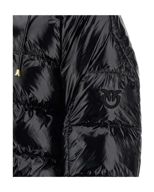 Pinko Black Zip-Up Hooded Quilted Coat