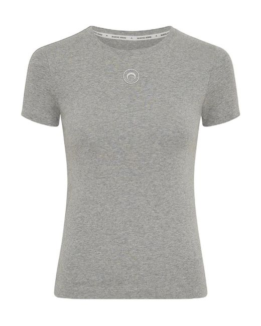 MARINE SERRE Gray Crescent Moon Embroidered Crewneck T-Shirt