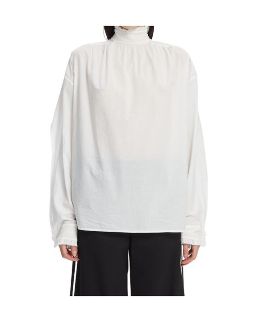 Ann Demeulemeester White Taru High Neck Long Sleeve Top Open Back
