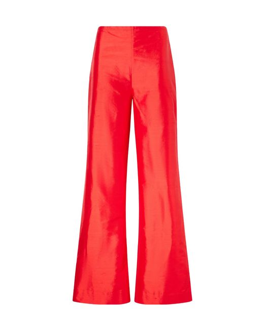 Staud Red Silk-Dupioni Wide-Leg Pants