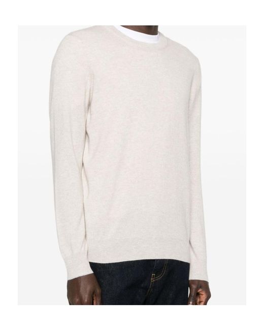 Brunello Cucinelli White Crew Neck Knitted Sweater for men