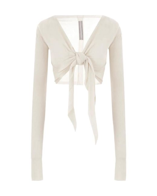 Rick Owens White Tie-Front Ribbed Cardigan
