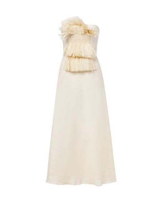 Johanna Ortiz White Embellished Linen Maxi Dress