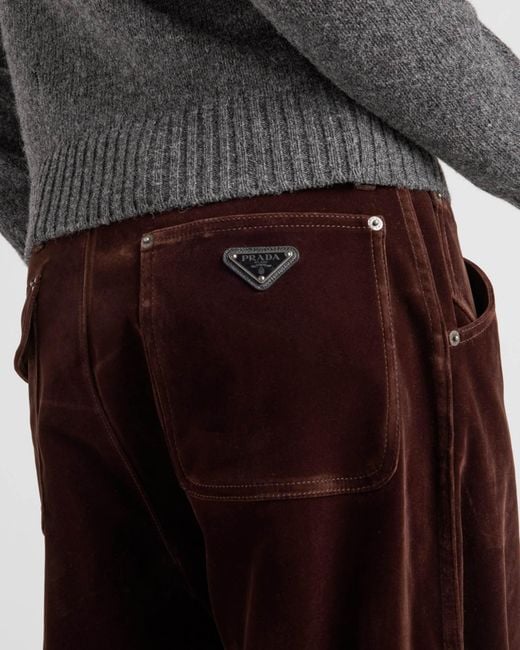 Prada Brown Logo Plaque Straight-Leg Trousers for men